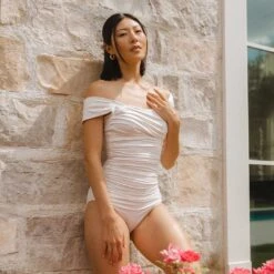Ivory Off Shoulder One-Piece -Clothing Promotional Store 369A0013