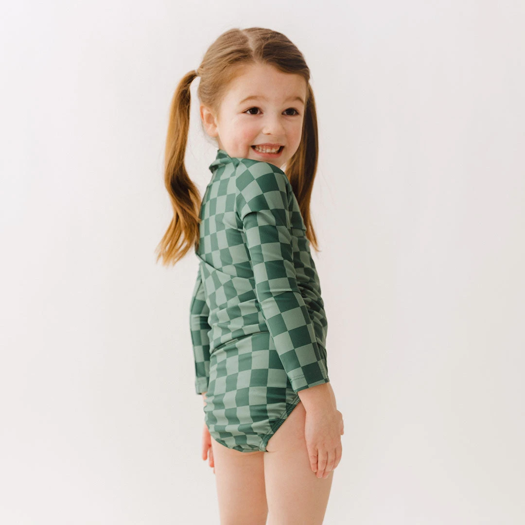 Mini Rash Guard Two-Piece Set, Green Check 5 Mini Rash Guard Two-Piece Set, Green Check - Image 3