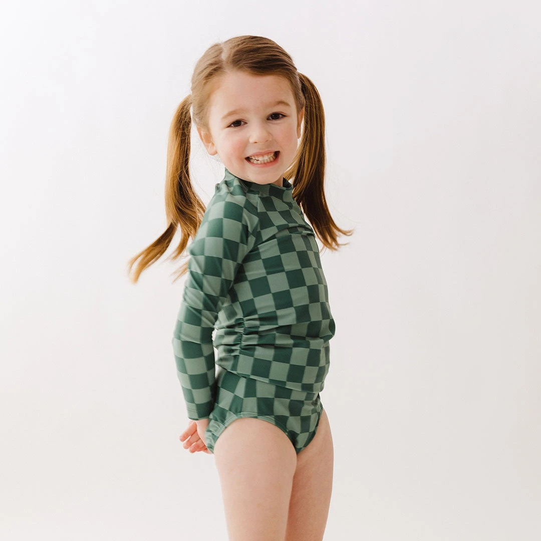 Mini Rash Guard Two-Piece Set, Green Check 3 Mini Rash Guard Two-Piece Set, Green Check