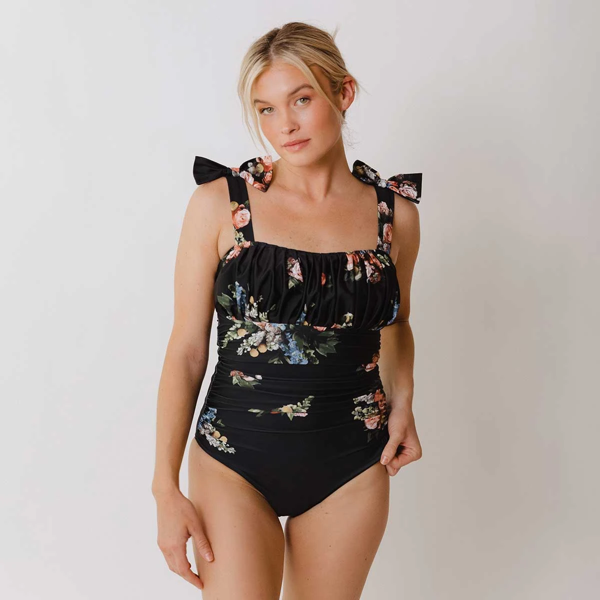 Ruched Bow One-Piece, Rose Black 8 Ruched Bow One-Piece, Rose Black - Image 6