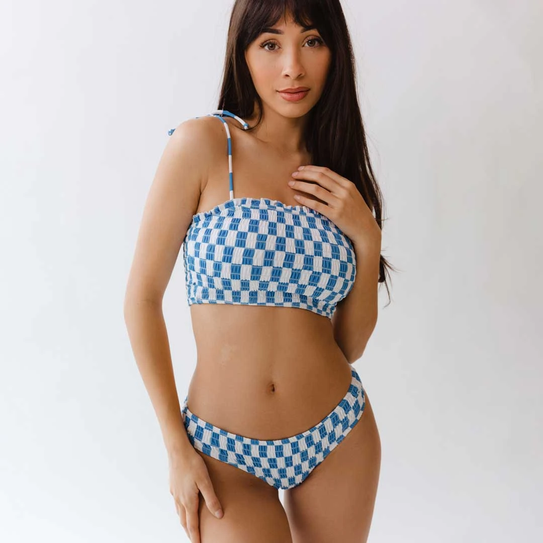 Smocked Swim Crop, Blue Checkers 7 Smocked Swim Crop, Blue Checkers - Image 5