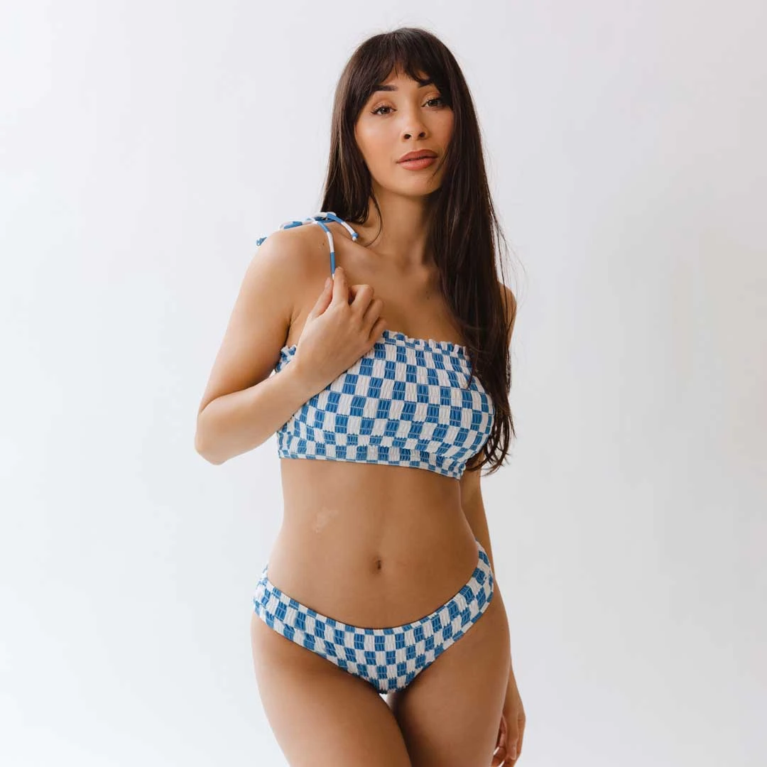 Smocked Swim Crop, Blue Checkers 10 Smocked Swim Crop, Blue Checkers - Image 8