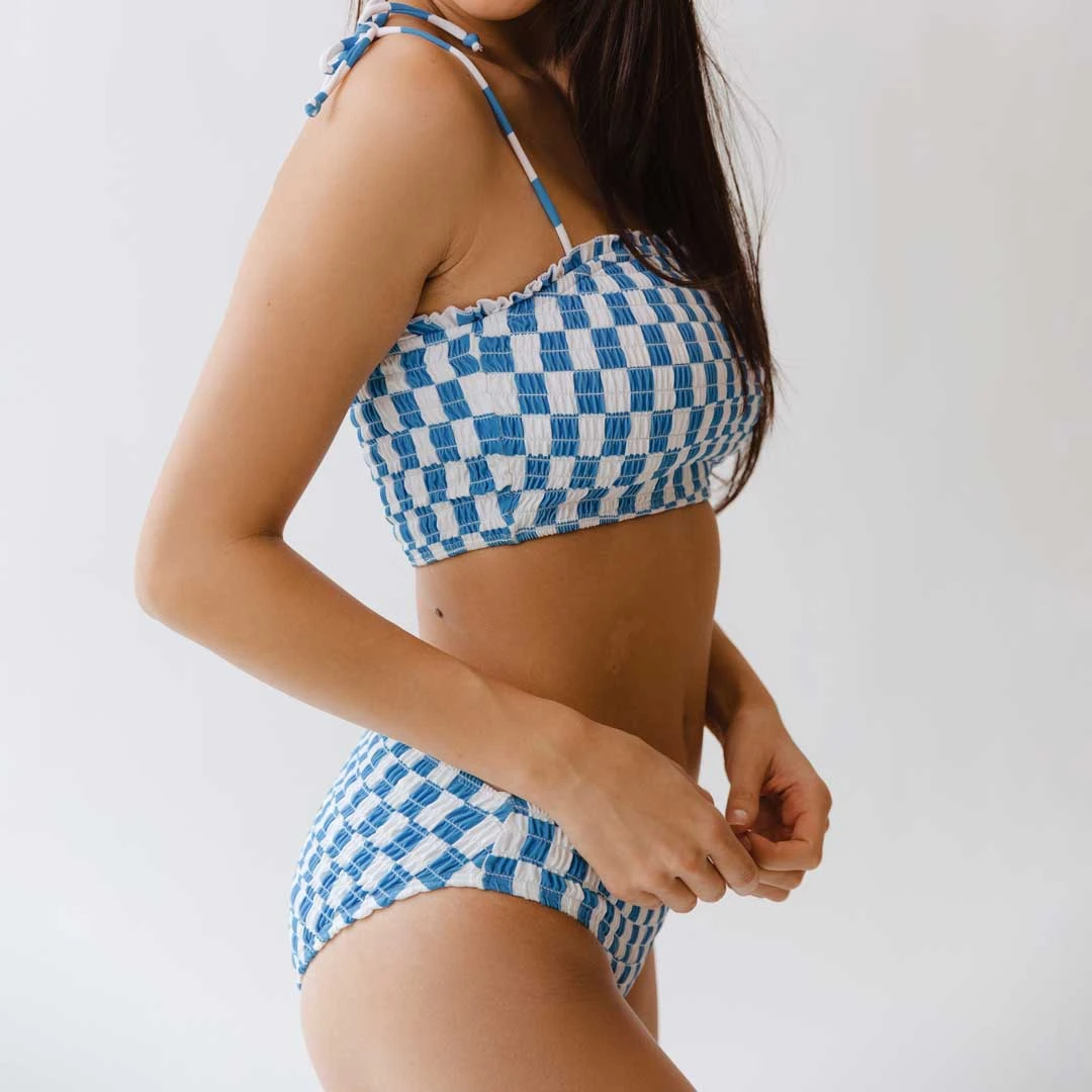 Smocked Swim Crop, Blue Checkers 8 Smocked Swim Crop, Blue Checkers - Image 6