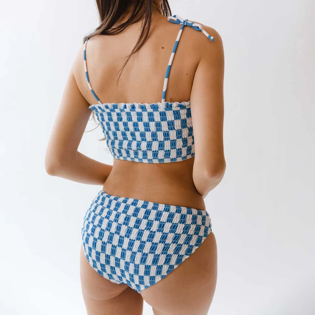 Smocked Swim Crop, Blue Checkers 9 Smocked Swim Crop, Blue Checkers - Image 7