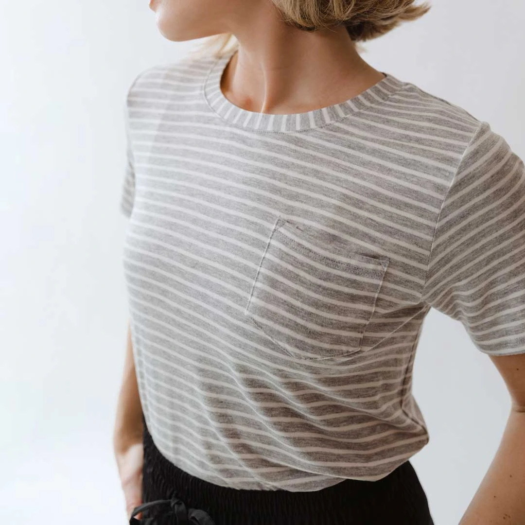 Basic Tee, Heather Grey/Ivory 4 Basic Tee, Heather Grey/Ivory - Image 2