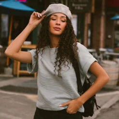 Atlas Ribbed Blouse, Grey -Clothing Promotional Store 369A1253