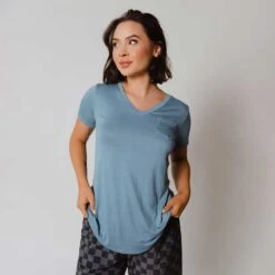 Basic V Neck Tee, Steel Blue -Clothing Promotional Store 369A1254final 1