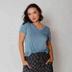 Basic V Neck Tee, Steel Blue -Clothing Promotional Store 369A1293final 53598024 190f 42b7 a140 c7d5eea27299 1