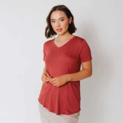 Basic V Neck Tee, Pale Brick