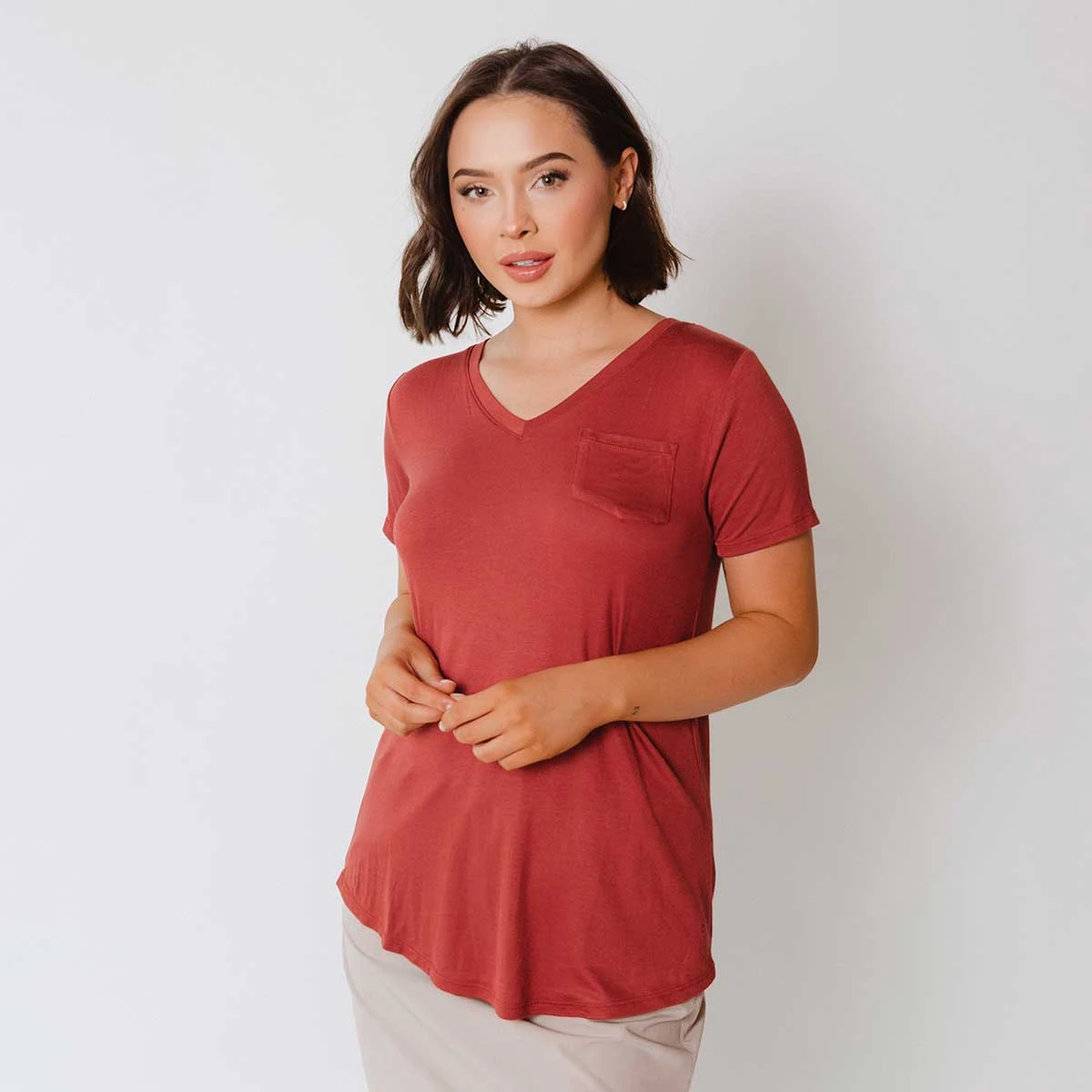 Basic V Neck Tee, Pale Brick 3 Basic V Neck Tee, Pale Brick