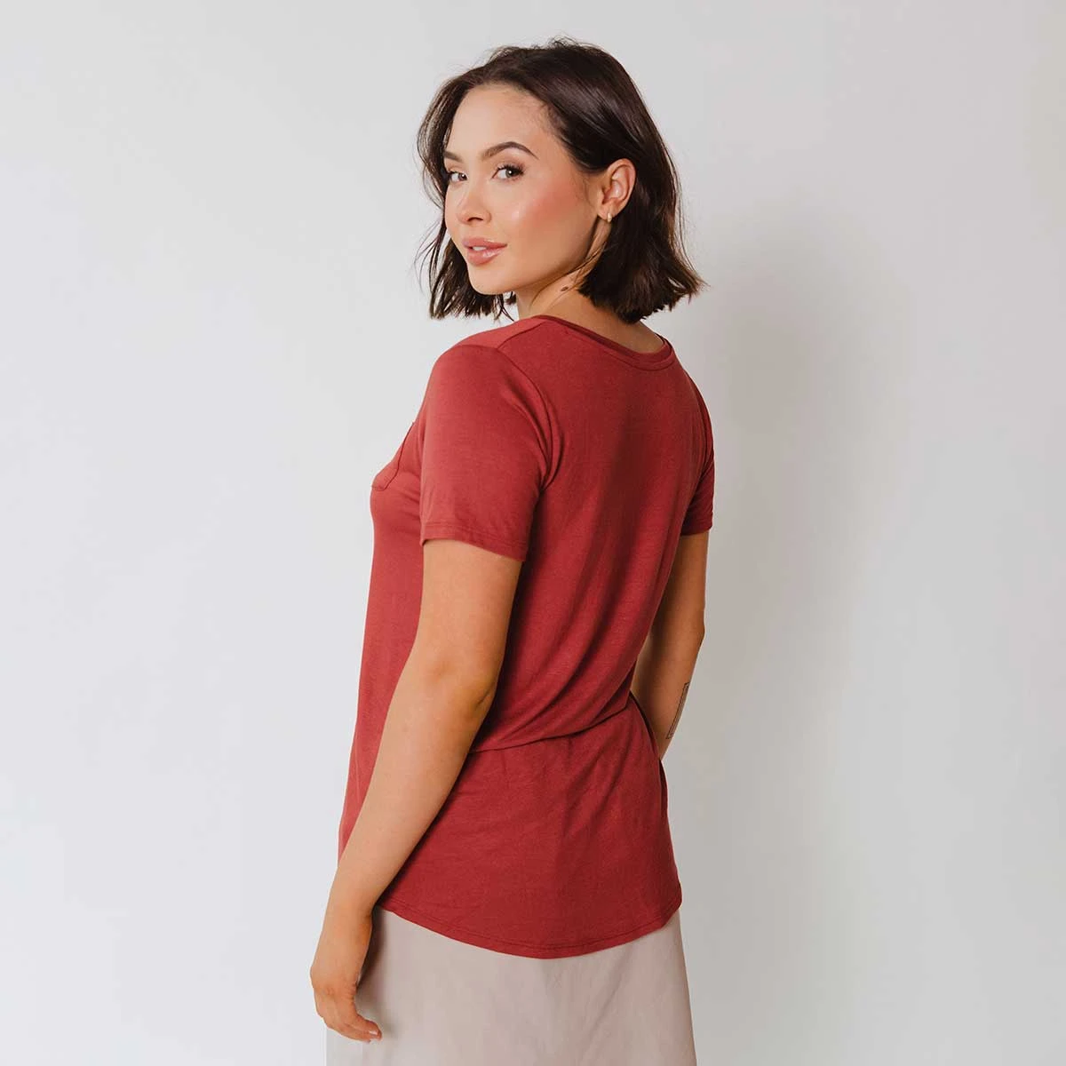 Basic V Neck Tee, Pale Brick 4 Basic V Neck Tee, Pale Brick - Image 2