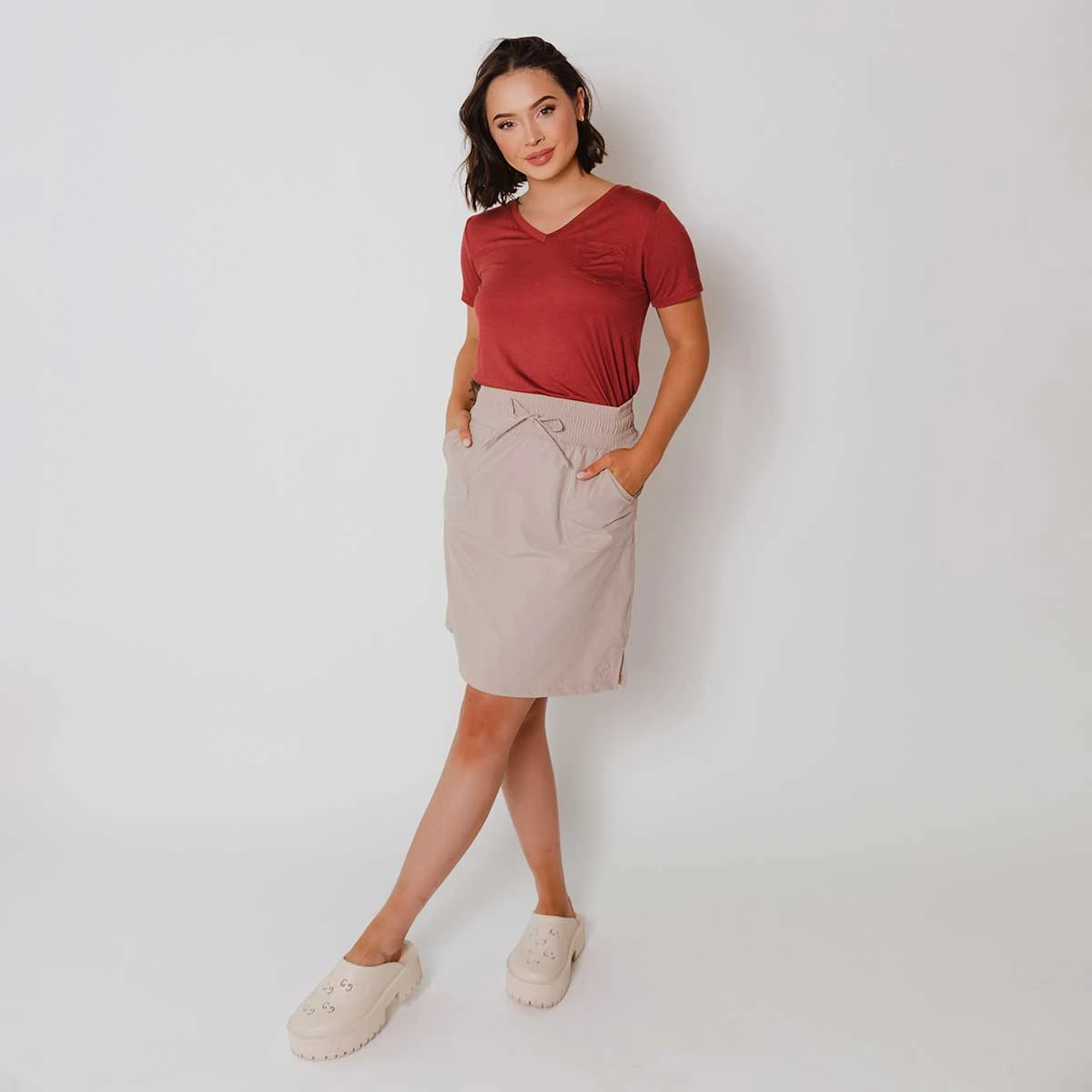 Basic V Neck Tee, Pale Brick 7 Basic V Neck Tee, Pale Brick - Image 5