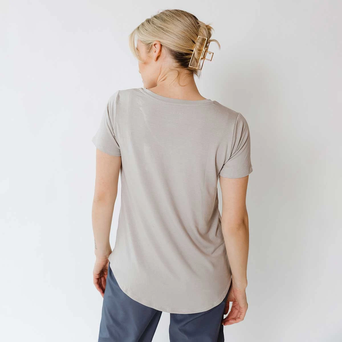 Basic V Neck Tee, Sand 4 Basic V Neck Tee, Sand - Image 2