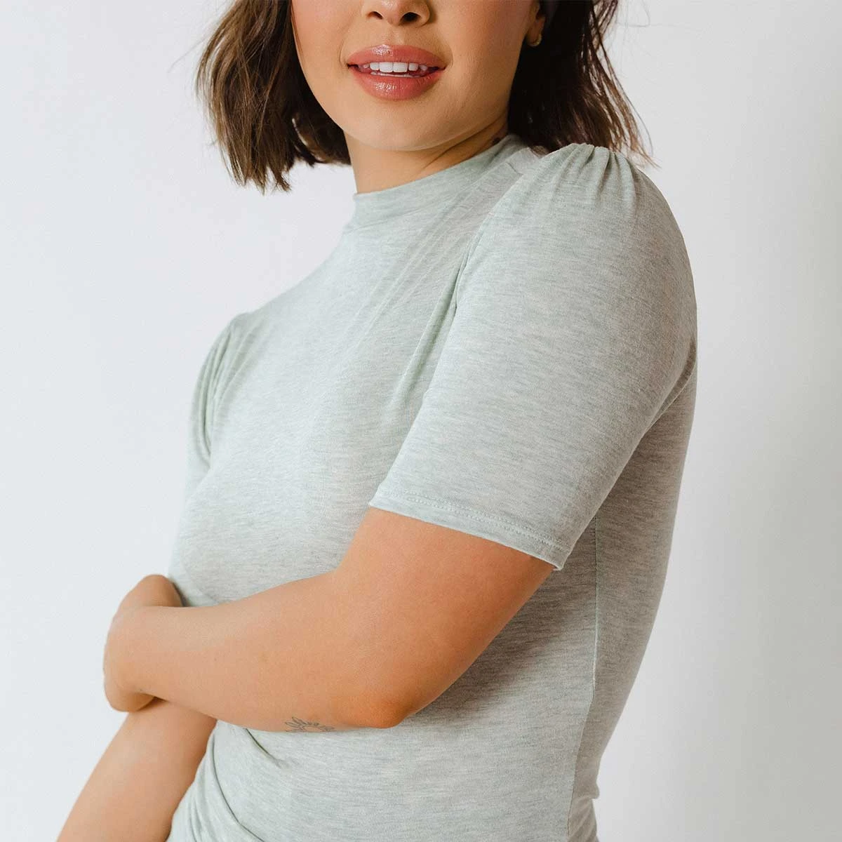 Puff Sleeve Tee, Aqua Chambray 7 Puff Sleeve Tee, Aqua Chambray - Image 5