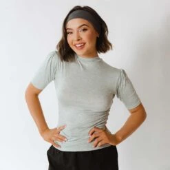 Puff Sleeve Tee, Aqua Chambray