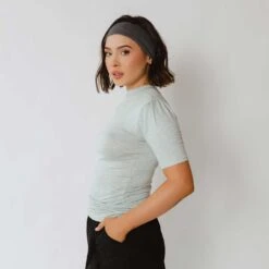 Puff Sleeve Tee, Aqua Chambray 12 Puff Sleeve Tee, Aqua Chambray -Clothing Promotional Store 369A1564final