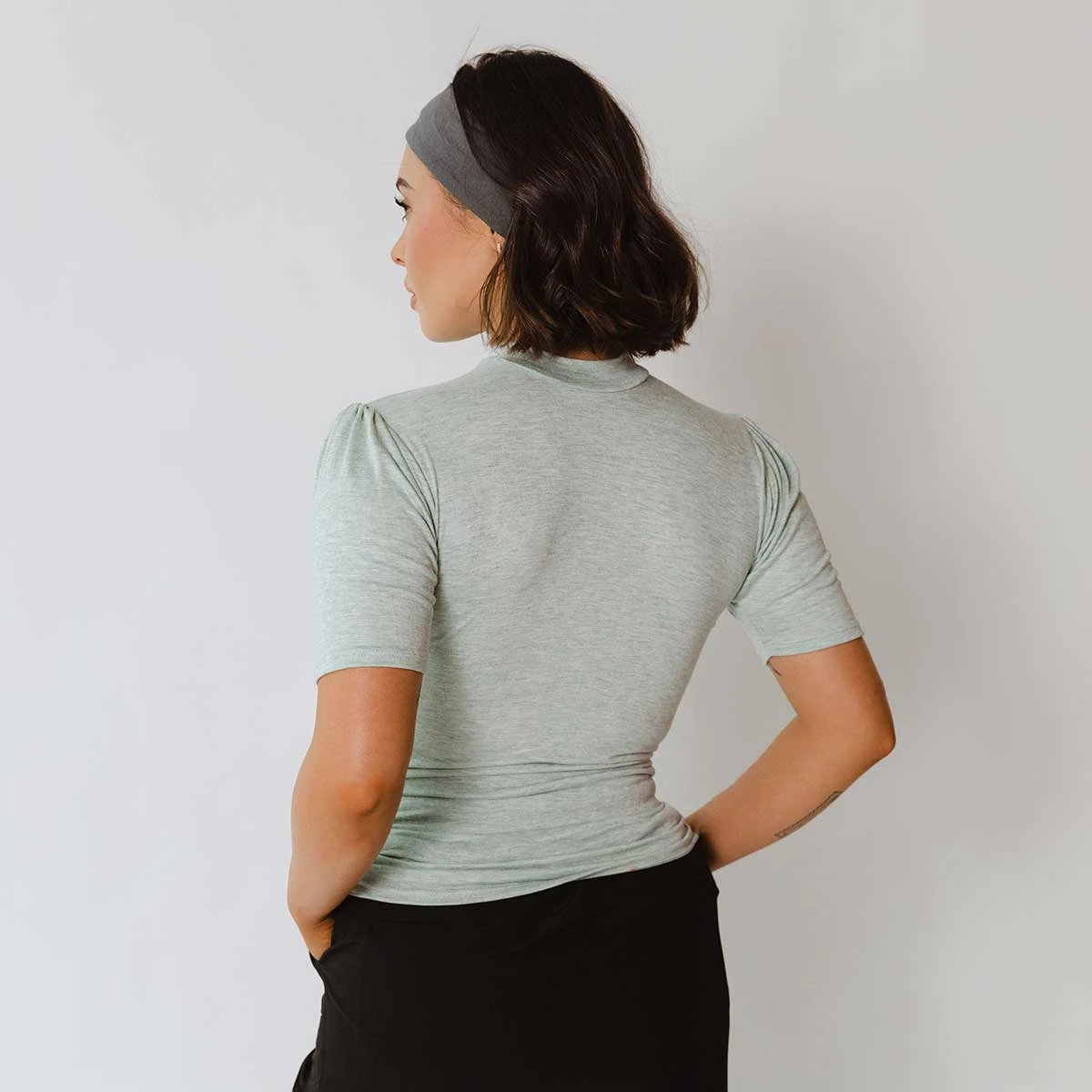 Puff Sleeve Tee, Aqua Chambray 4 Puff Sleeve Tee, Aqua Chambray - Image 2