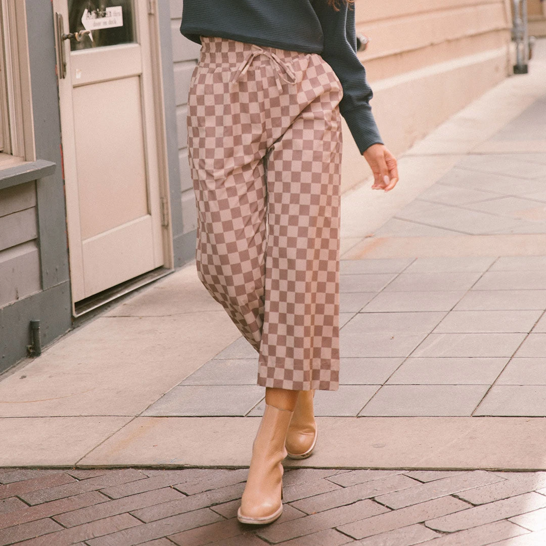 Audrey Wide Leg Pants, Brown Checkers 5 Audrey Wide Leg Pants, Brown Checkers - Image 3