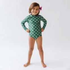 Mini Rash Guard And Shorts Set, Green Check -Clothing Promotional Store 369A2798final 53e70a77 ae32 43d7 b0c6 06fc186d4dc2 1