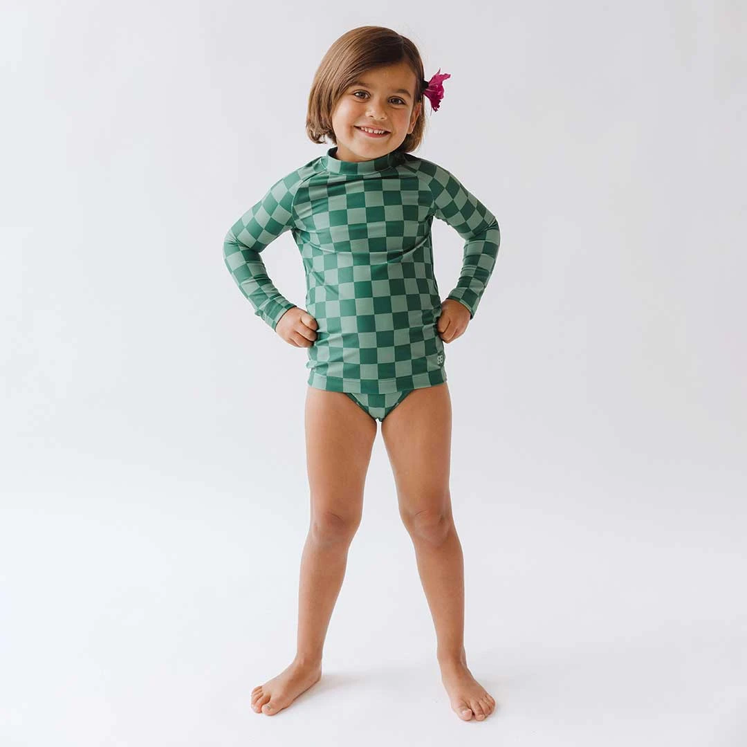 Mini Rash Guard And Shorts Set, Green Check 9 Mini Rash Guard And Shorts Set, Green Check - Image 7