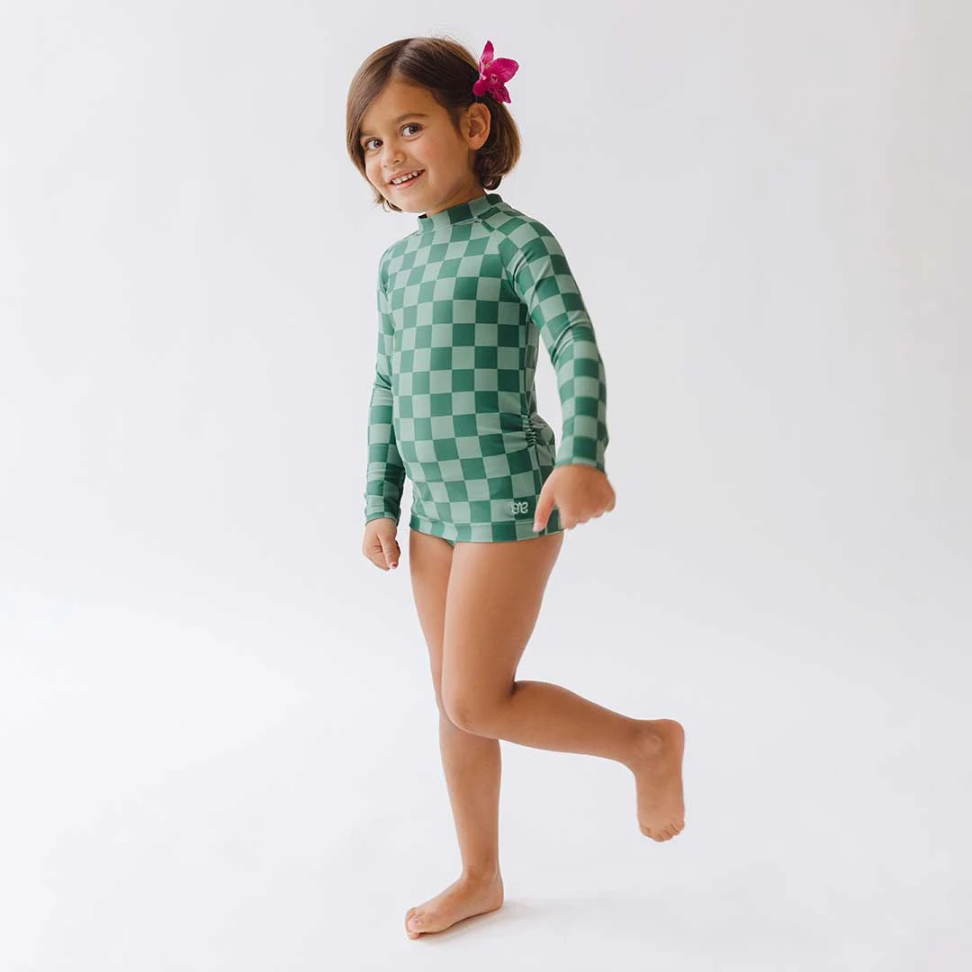Mini Rash Guard And Shorts Set, Green Check 11 Mini Rash Guard And Shorts Set, Green Check - Image 9