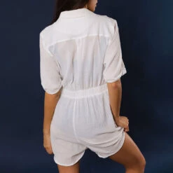 Linen Romper, White -Clothing Promotional Store 369A2907final