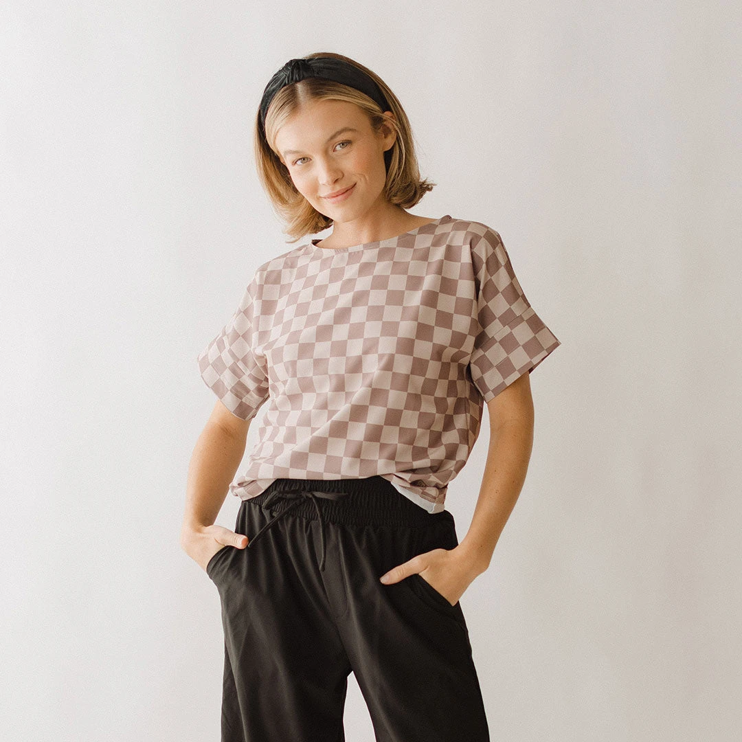 Boss Crop Tee, Brown Checkers 9 Boss Crop Tee, Brown Checkers - Image 7