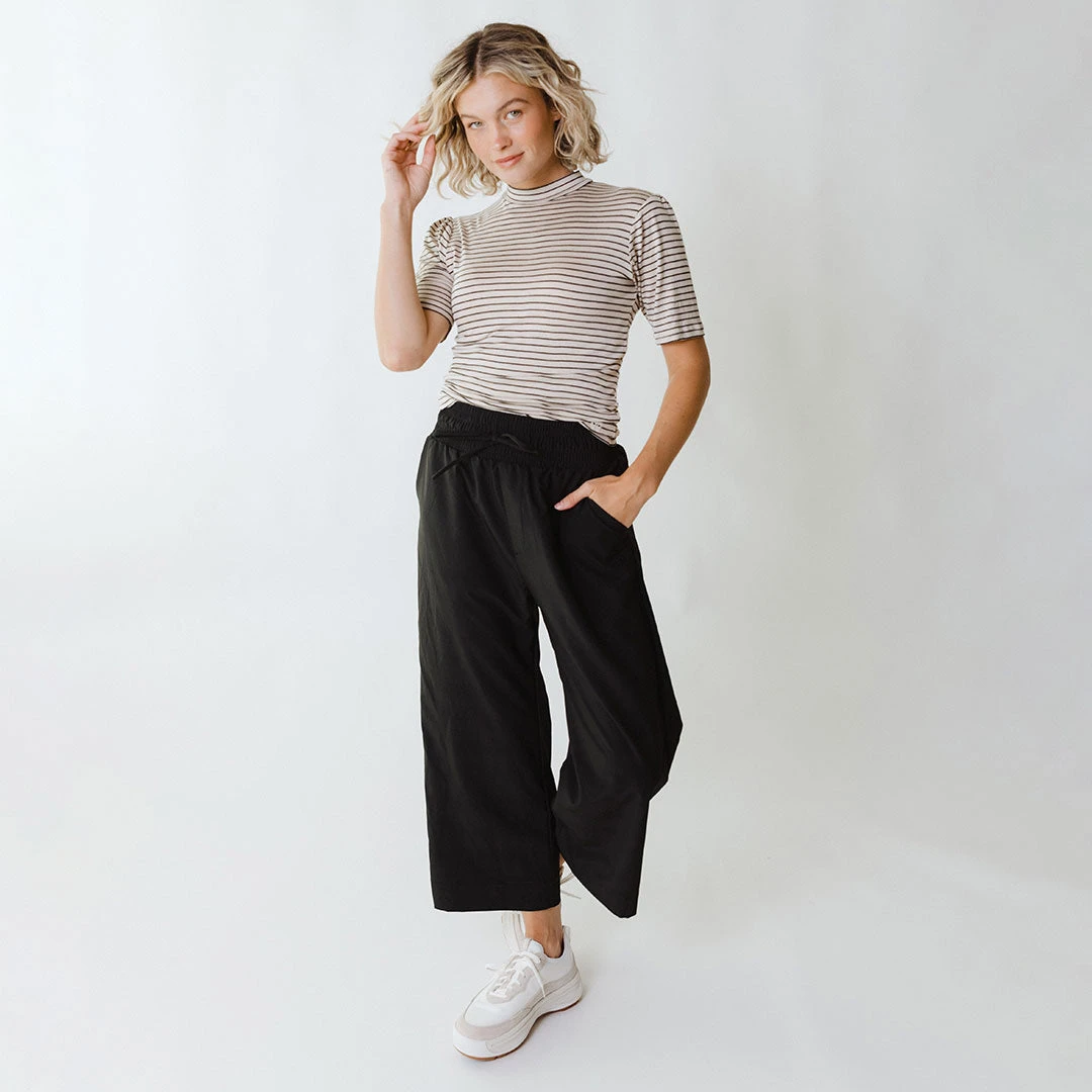 Puff Sleeve Tee, Stone And Black Stripe 4 Puff Sleeve Tee, Stone And Black Stripe - Image 2