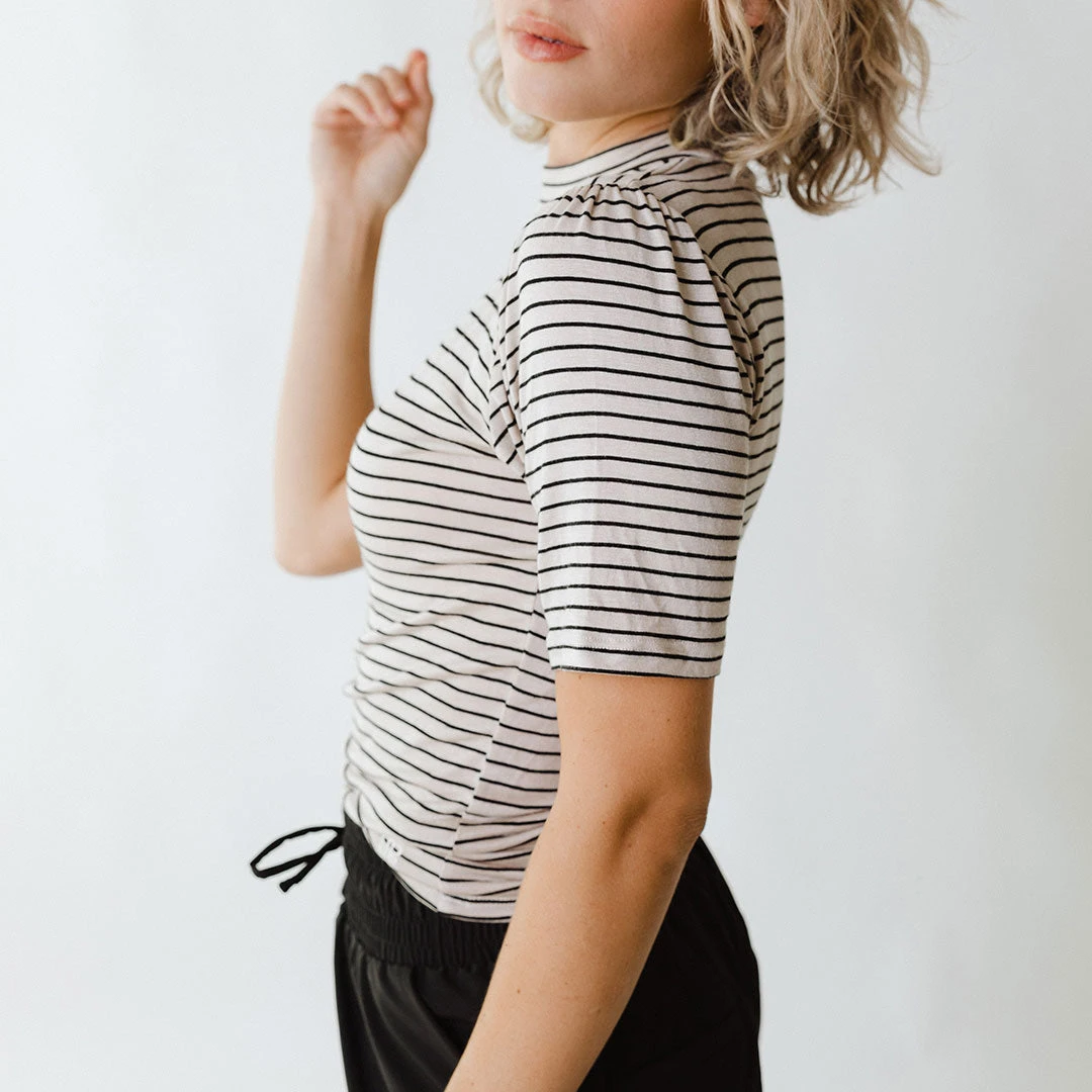 Puff Sleeve Tee, Stone And Black Stripe 7 Puff Sleeve Tee, Stone And Black Stripe - Image 5