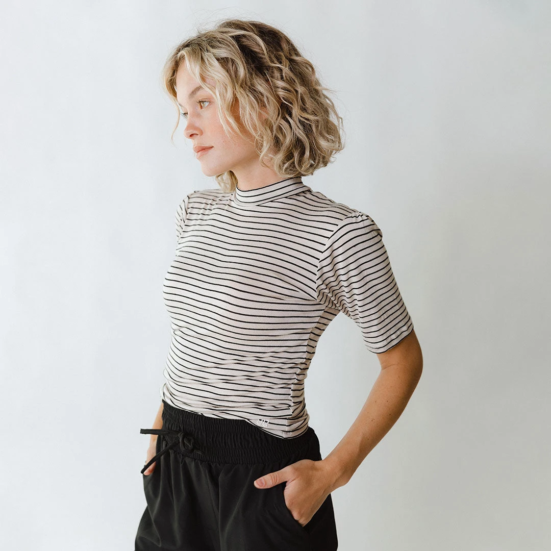 Puff Sleeve Tee, Stone And Black Stripe 5 Puff Sleeve Tee, Stone And Black Stripe - Image 3