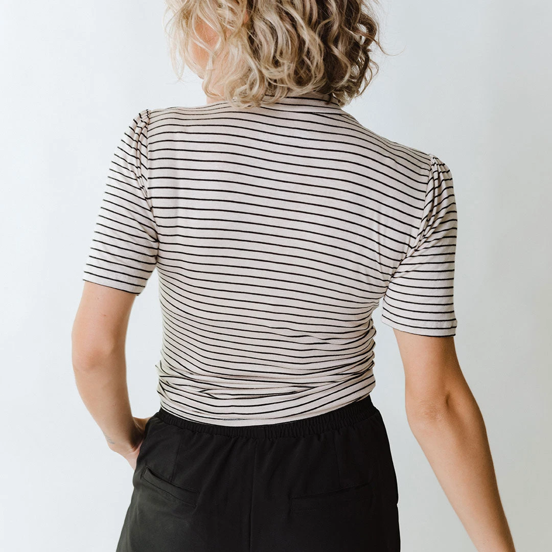 Puff Sleeve Tee, Stone And Black Stripe 8 Puff Sleeve Tee, Stone And Black Stripe - Image 6
