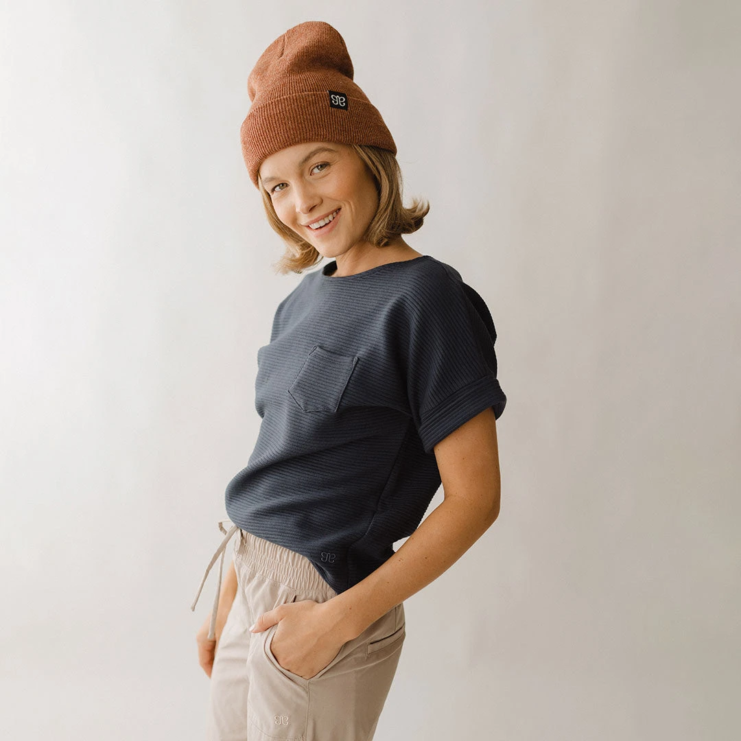 Atlas Ribbed Blouse, Navy 4 Atlas Ribbed Blouse, Navy - Image 2