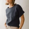 Atlas Ribbed Blouse, Navy -Clothing Promotional Store 369A4281