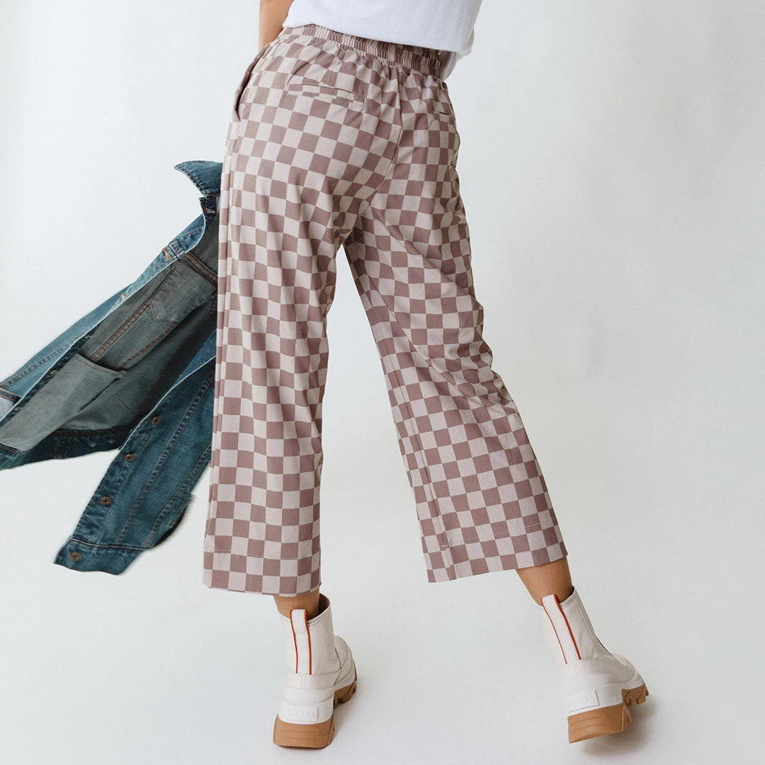 Audrey Wide Leg Pants, Brown Checkers 9 Audrey Wide Leg Pants, Brown Checkers - Image 7