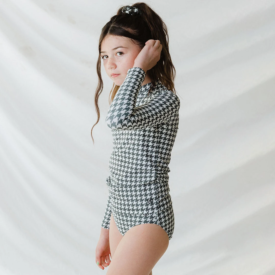 Mini Rash Guard Two-Piece Set, Houndstooth 4 Mini Rash Guard Two-Piece Set, Houndstooth - Image 2
