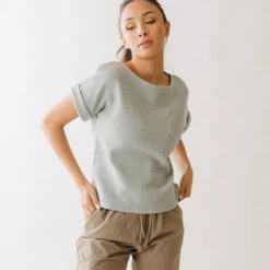 Atlas Ribbed Blouse, Grey -Clothing Promotional Store 369A4758