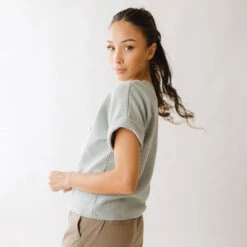 Atlas Ribbed Blouse, Grey -Clothing Promotional Store 369A4772