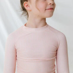 Mini Rash Guard Two-Piece Set, Pink Checkers -Clothing Promotional Store 369A4968final 1