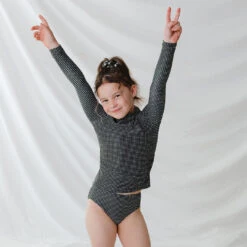 Mini Rash Guard Two-Piece Set, Black Checkers -Clothing Promotional Store 369A5111final 1