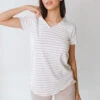 Basic V Neck Tee, Grey Venice Stripe 2 Basic V Neck Tee, Grey Venice Stripe -Clothing Promotional Store 369A5290final 1