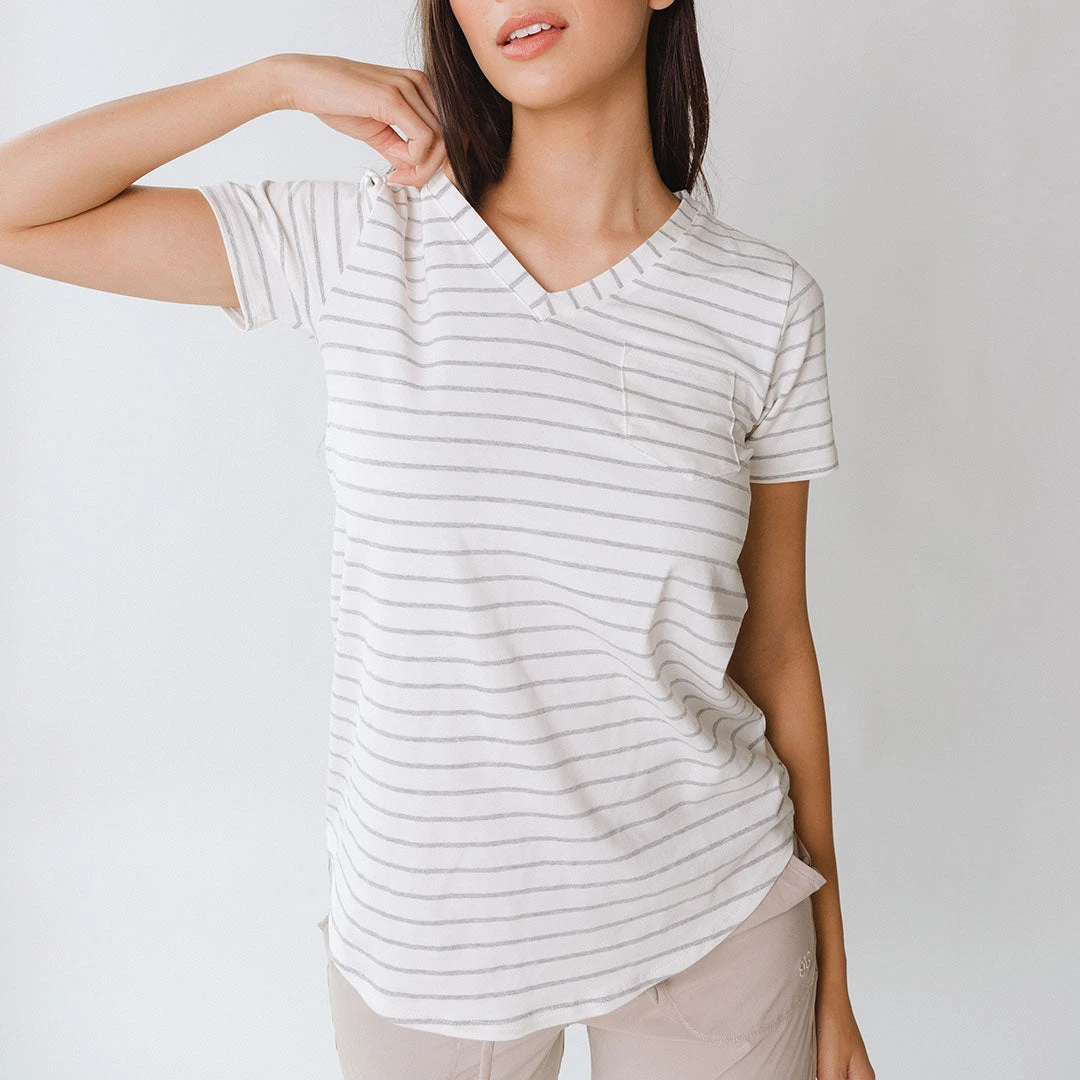 Basic V Neck Tee, Grey Venice Stripe 3 Basic V Neck Tee, Grey Venice Stripe