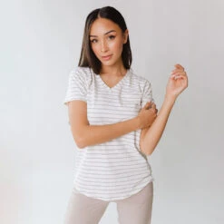 Basic V Neck Tee, Grey Venice Stripe 9 Basic V Neck Tee, Grey Venice Stripe -Clothing Promotional Store 369A5292final 4e7acef3 4303 4a2c 99cb dcaff026d454