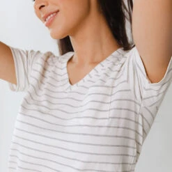 Basic V Neck Tee, Grey Venice Stripe 11 Basic V Neck Tee, Grey Venice Stripe -Clothing Promotional Store 369A5309final