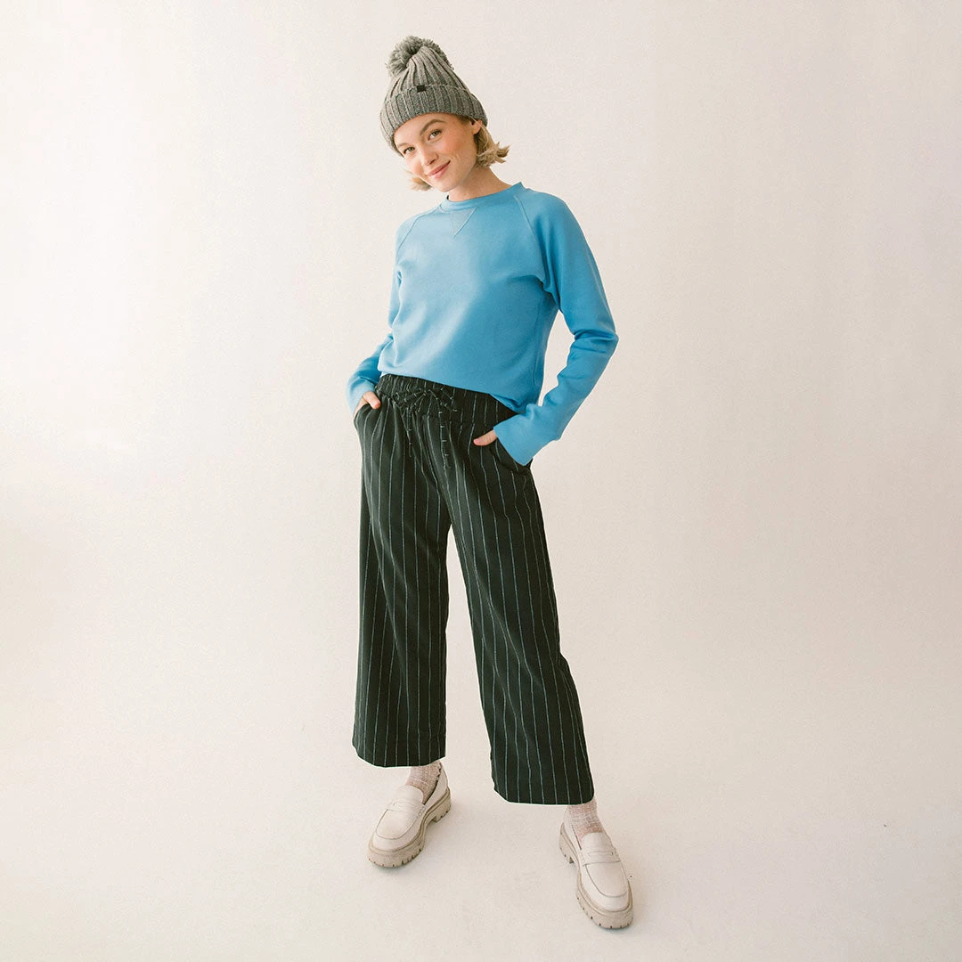 Audrey Wide Leg Pants, Navy Pinstripe 5 Audrey Wide Leg Pants, Navy Pinstripe - Image 3