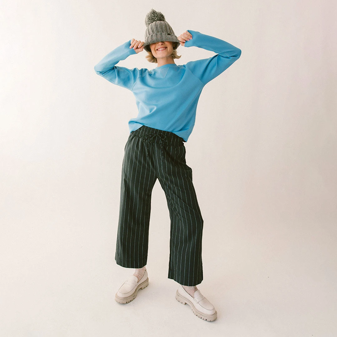 Audrey Wide Leg Pants, Navy Pinstripe 4 Audrey Wide Leg Pants, Navy Pinstripe - Image 2