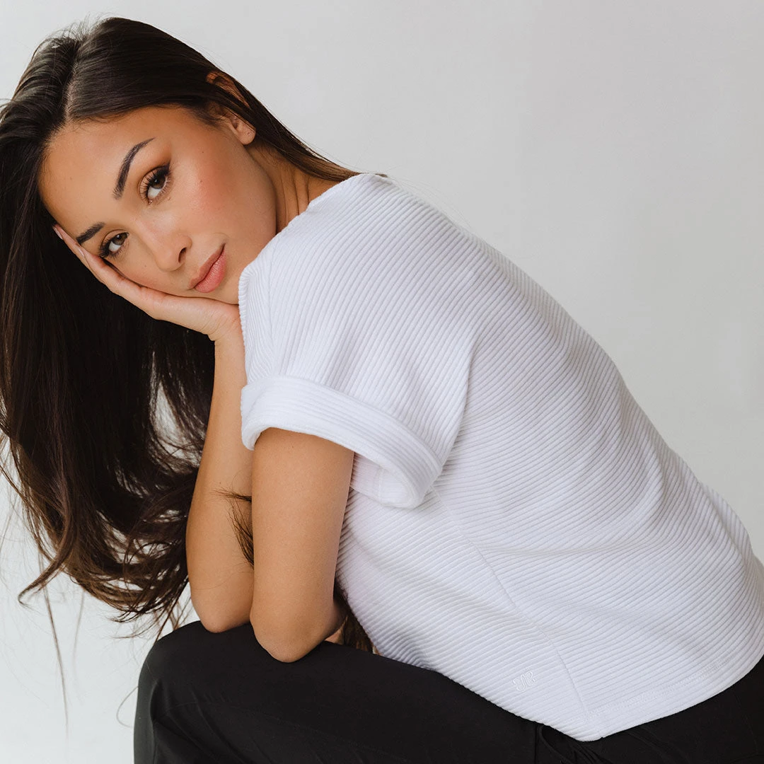 Atlas Ribbed Blouse, White 9 Atlas Ribbed Blouse, White - Image 7