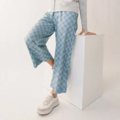 Audrey Wide Leg Pants, Blue Checkers -Clothing Promotional Store 369A6108 17a18919 2c98 409b 8357 fa1cdcda8c81