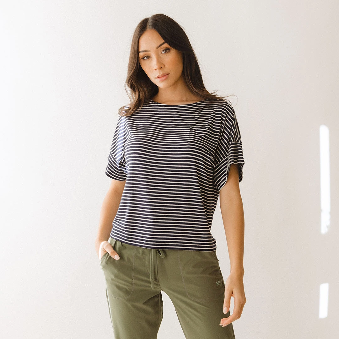 Boxy Tee, Navy And White Stripe 5 Boxy Tee, Navy And White Stripe - Image 3