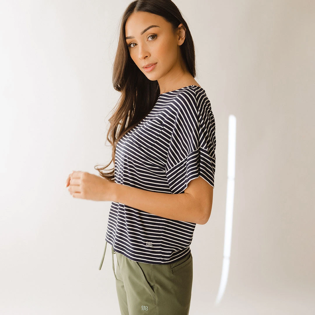 Boxy Tee, Navy And White Stripe 6 Boxy Tee, Navy And White Stripe - Image 4