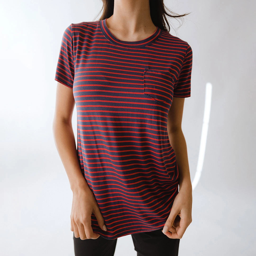 Basic Tee, Navy And Red Stripe 4 Basic Tee, Navy And Red Stripe - Image 2